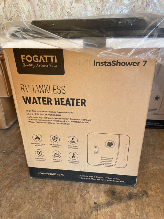 Fogatti 48,000 BTU RV On Demand water heater Insta shower 7/ black door